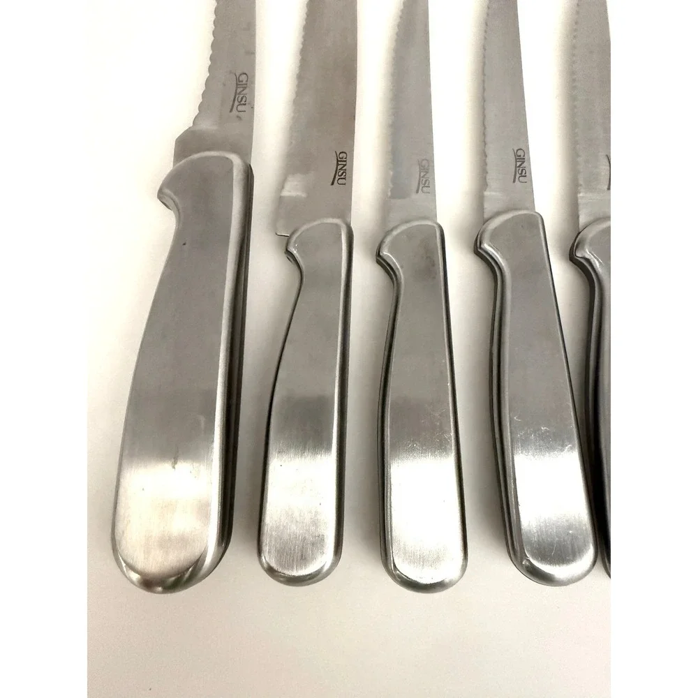 Ginsu Stainless Steel 7 Piece Serrated Knife Set Silver Tone Kitchen Cutlery